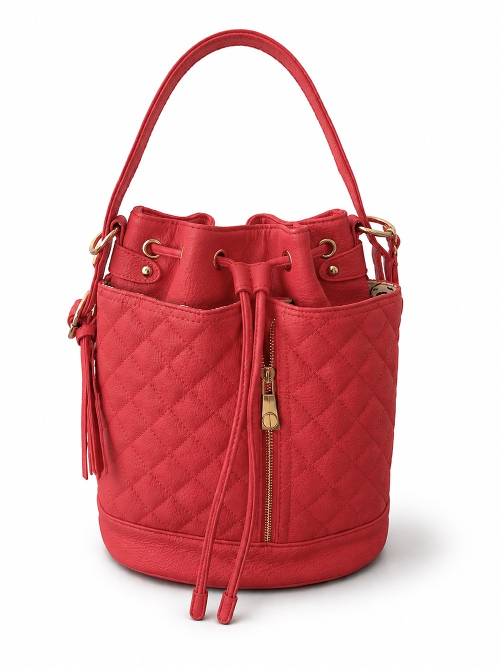 Steve Madden Red Quilted Drawstring Bucket Bag